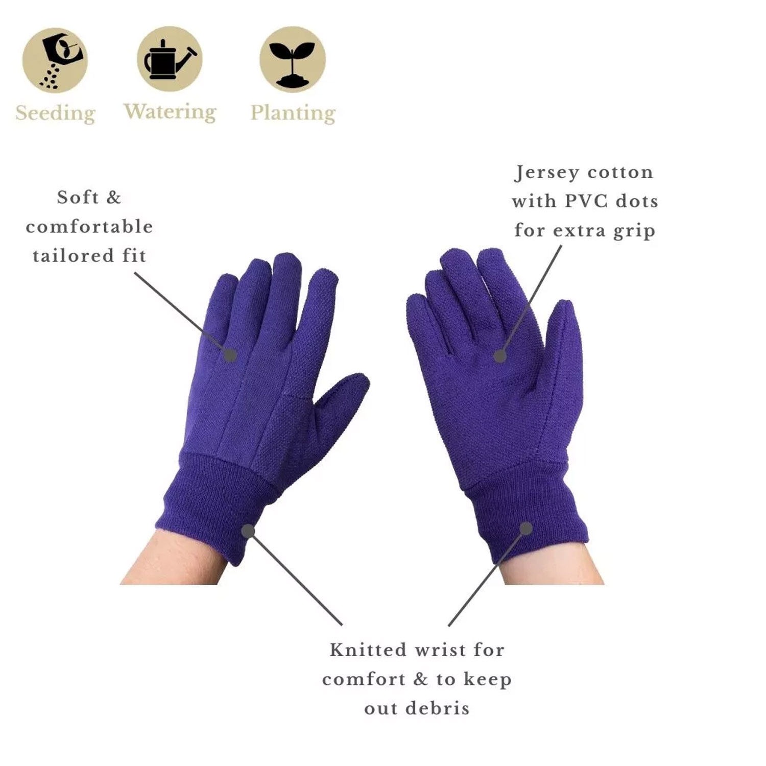 Kent and Stowe Jersey Cotton Grip Gloves Medium Purple - Image 2
